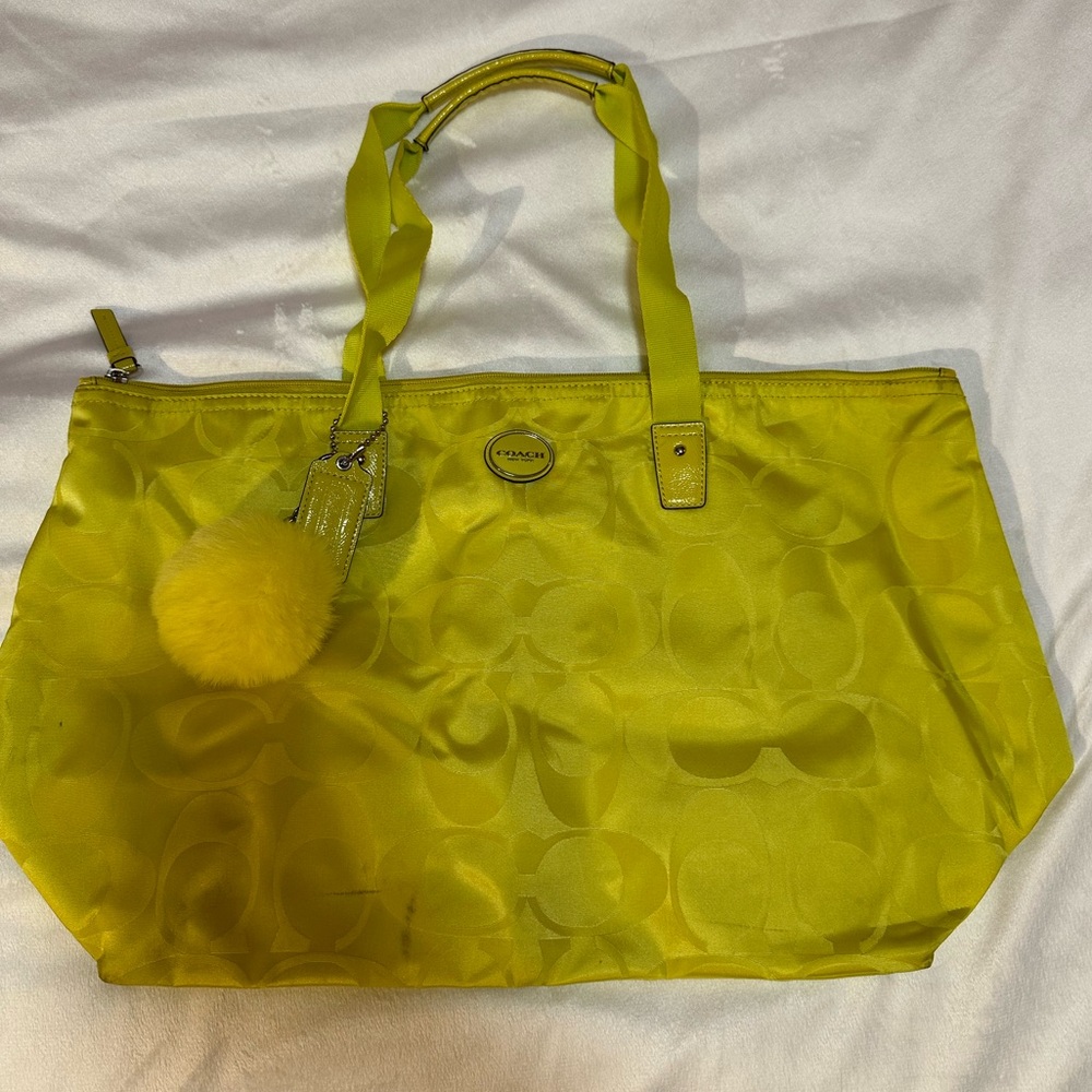 Coach Lime Green Weekender Bag with Detachable Pouch